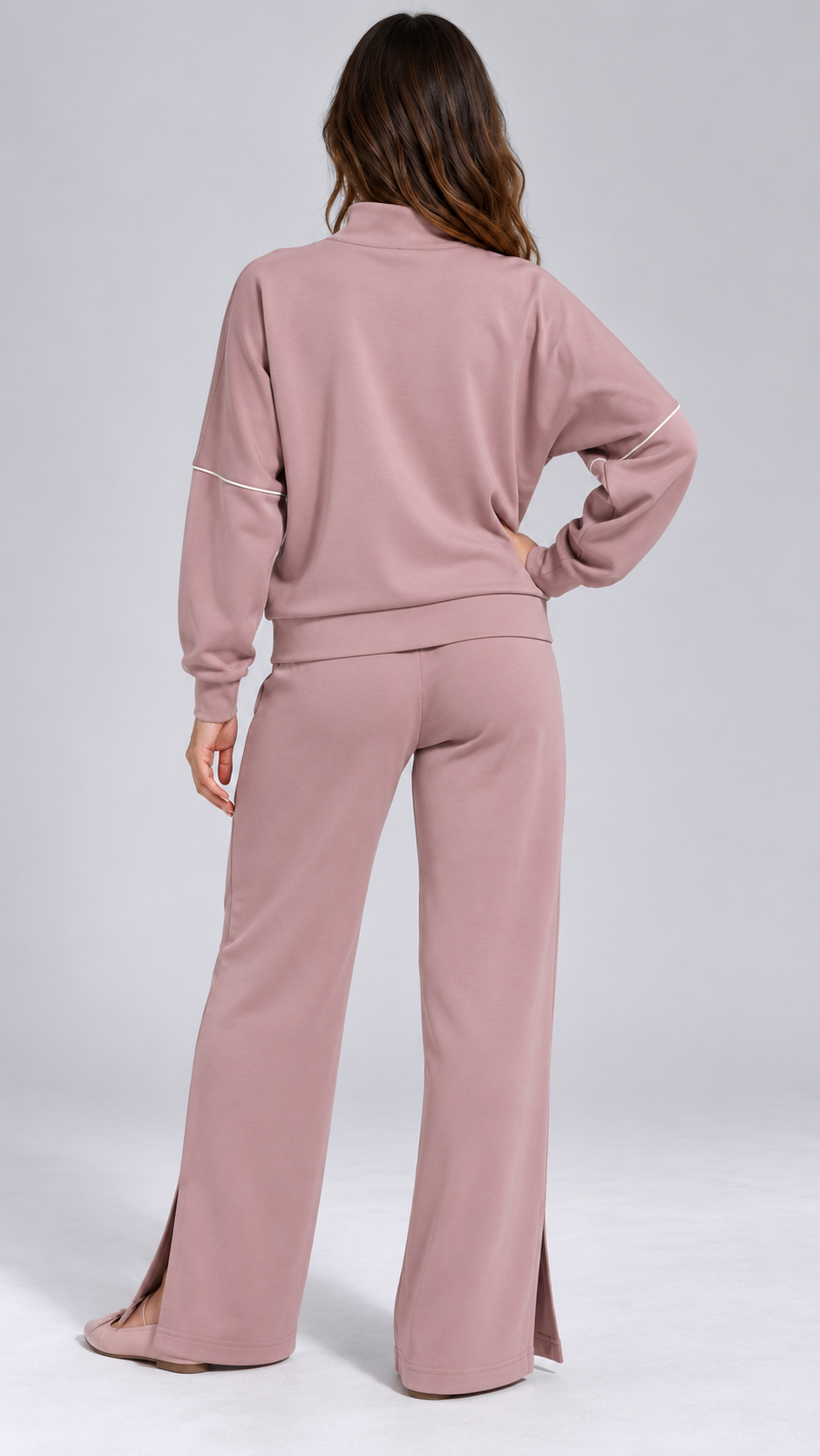 Henna Split-Hem Lounge Set — Dusty Rose model back