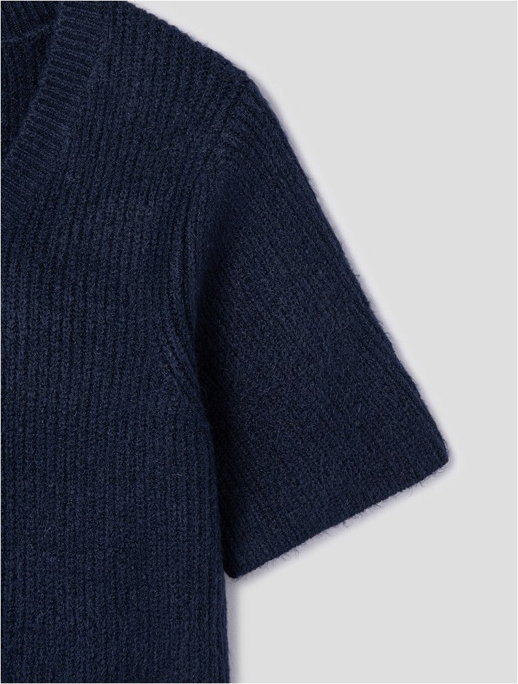 Ribbed Short-Sleeve Knit Cardigan