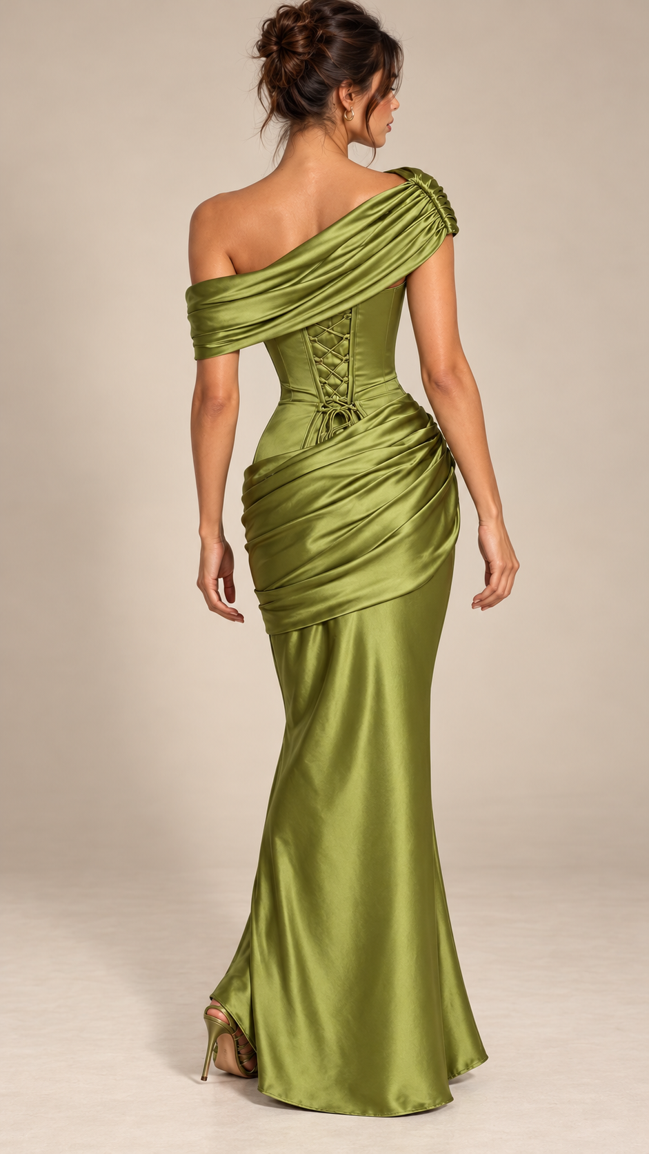 Paulette Corset-Back Maxi — Emerald green model back
