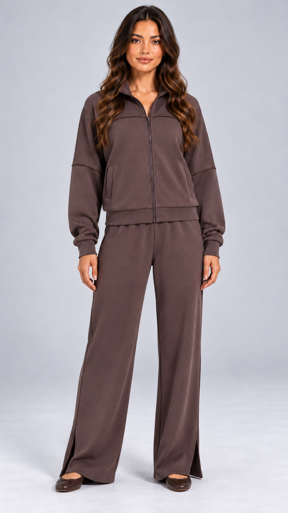 Henna Split-Hem Lounge Set — Espresso model front