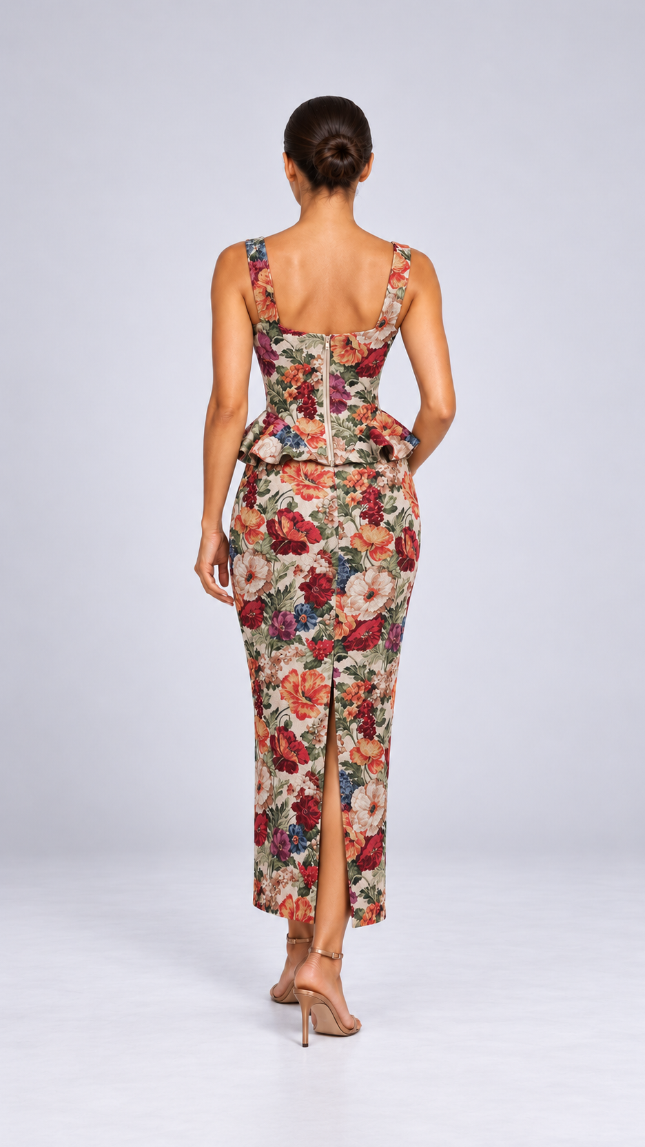 Gilda Tapestry Peplum Set — Floral model back