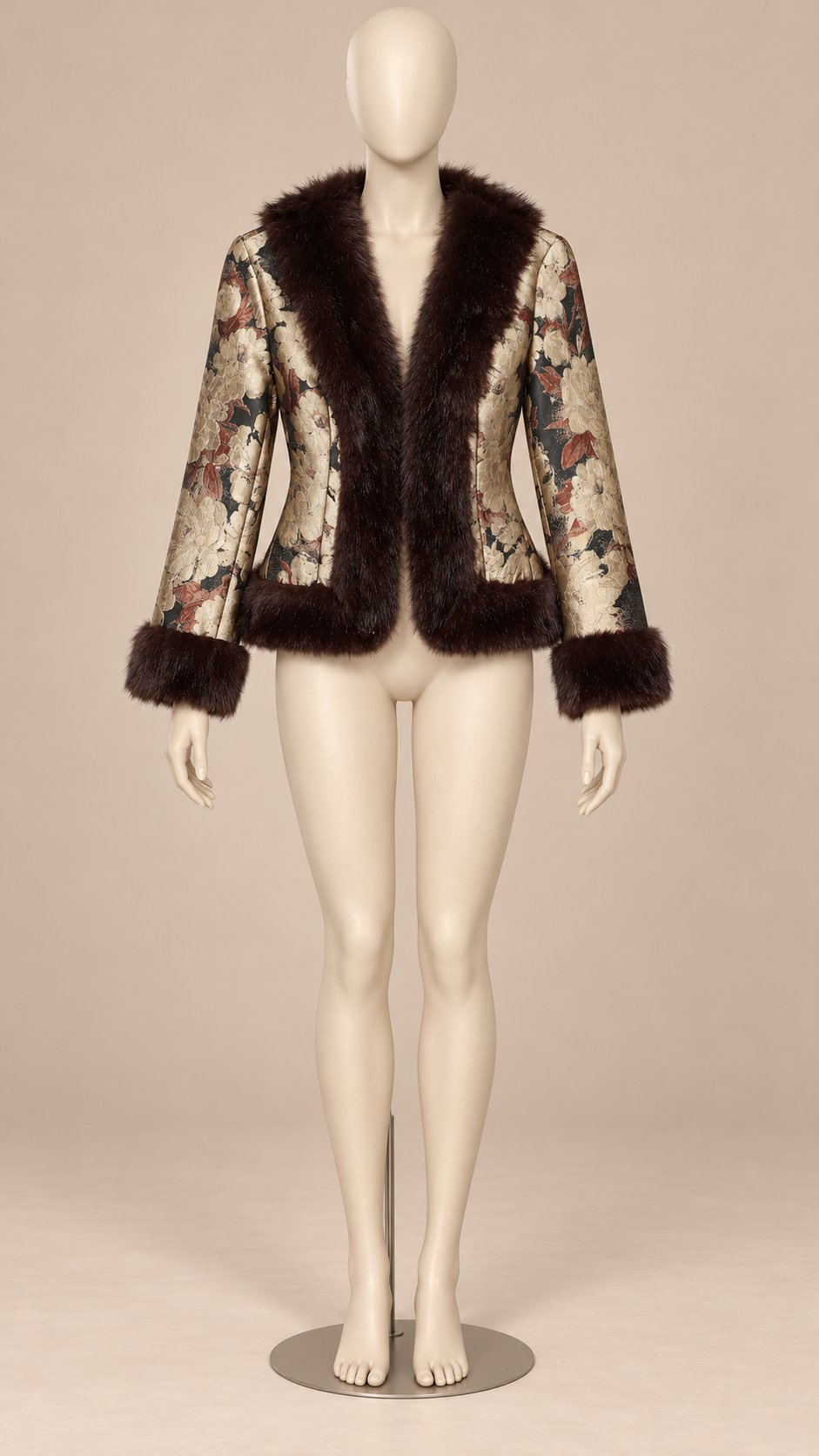Theda Jacquard Fur-Trim Jacket — Gallery mannequin front