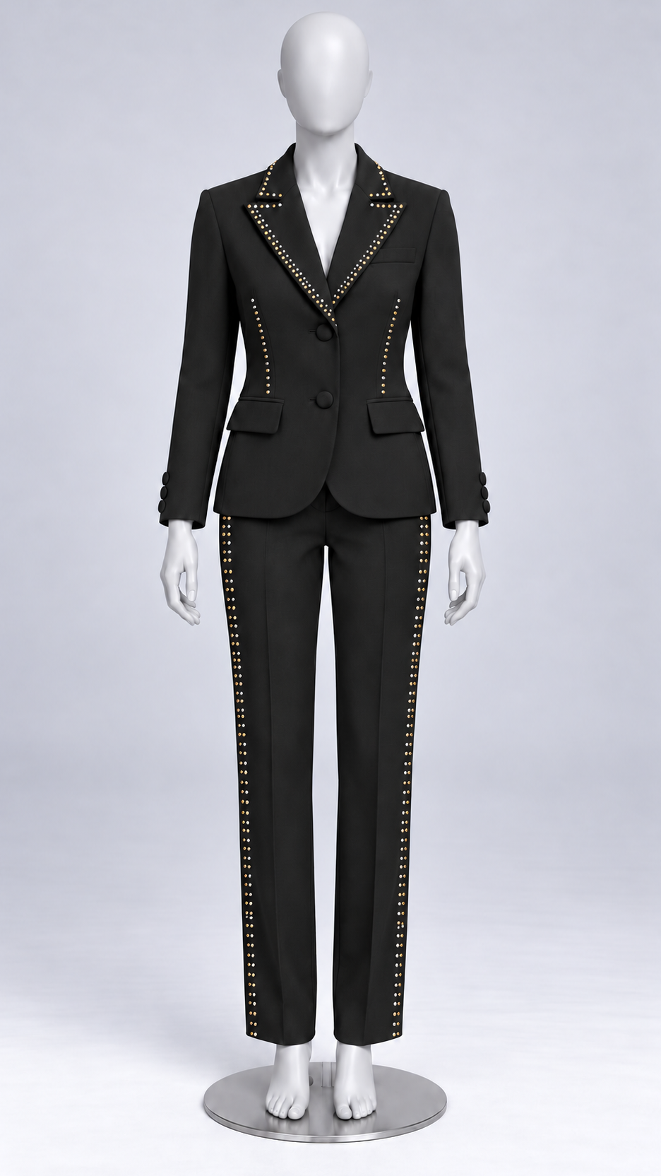 Briallen Studded-Lapel Suit — Gallery mannequin front