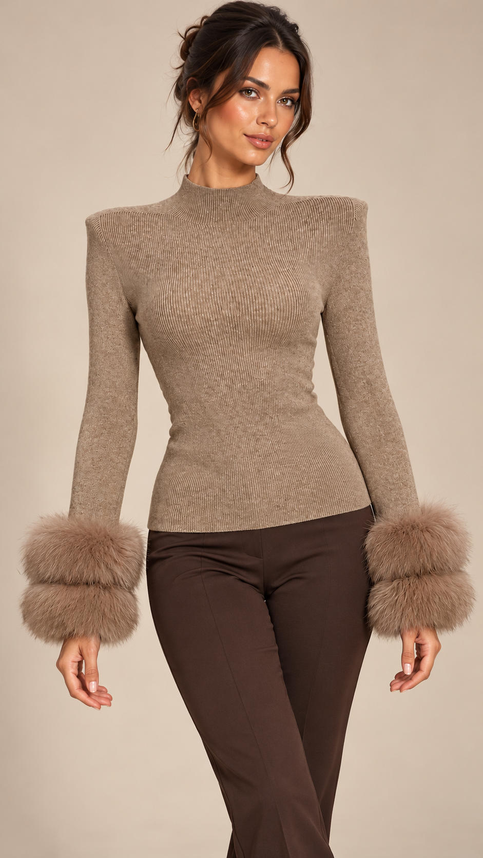 Theodora Fox-Trim Top — Gallery model front