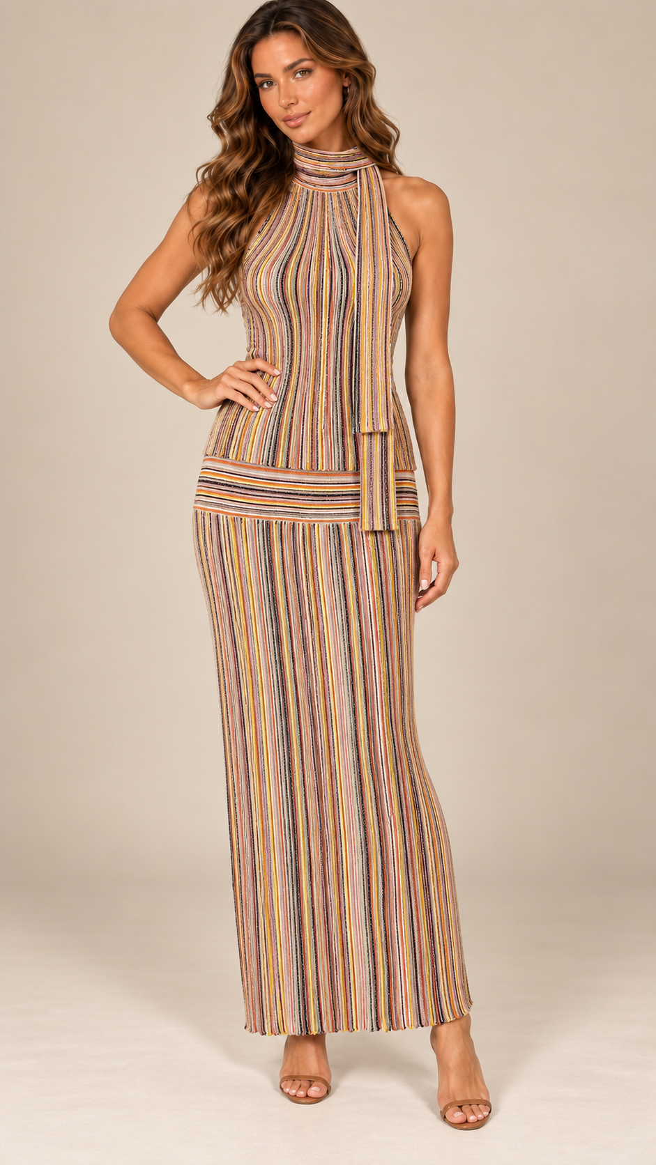 Ludivine Halter Skirt Set — Ginger yellow model front