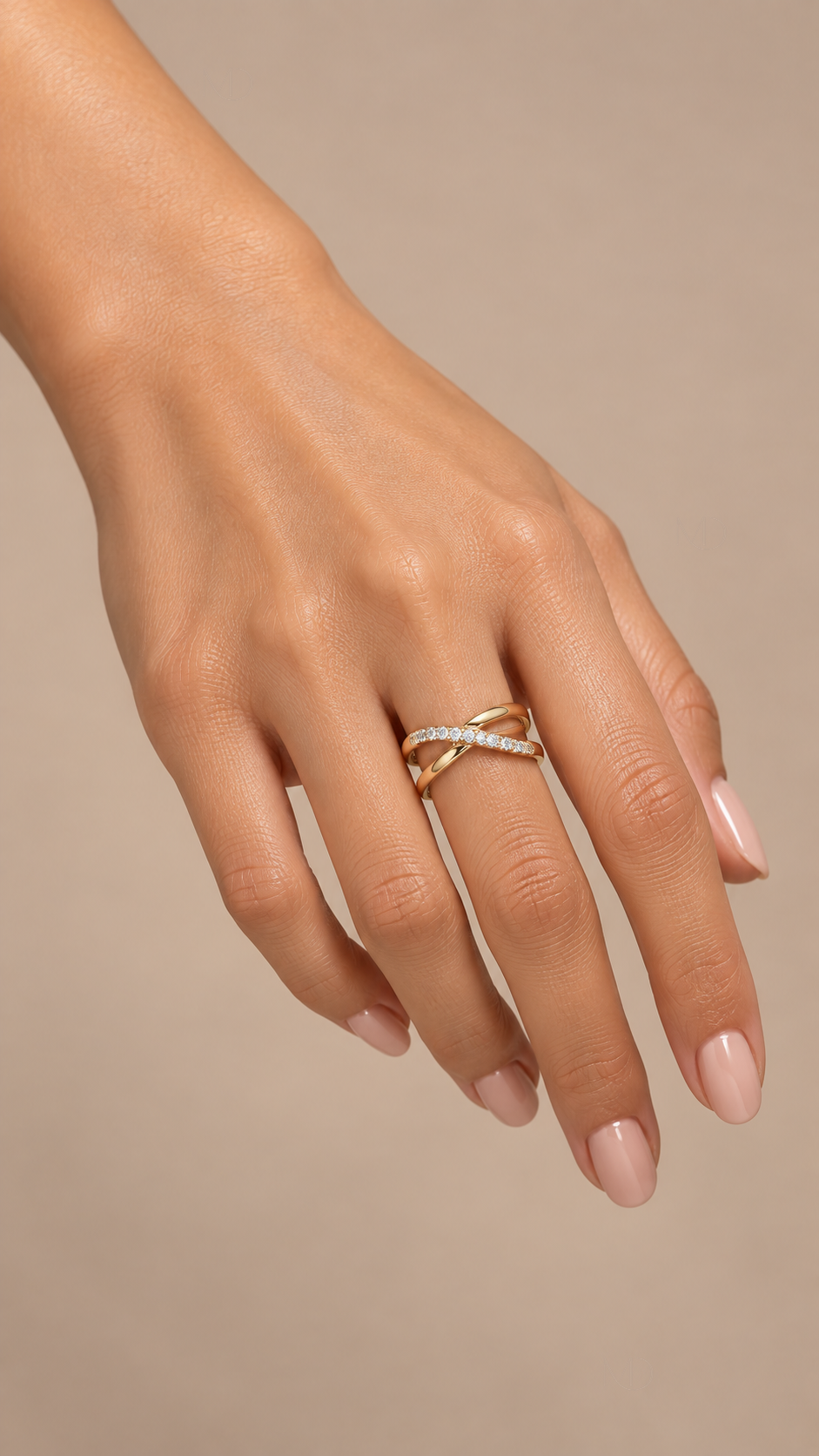 Nova Triple Band Crystal Ring — Gold model closeup