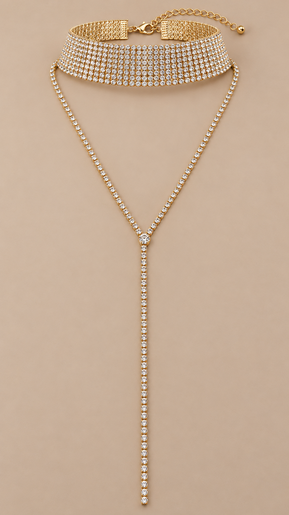 Severine Rhinestone Lariat Choker — Gold product only