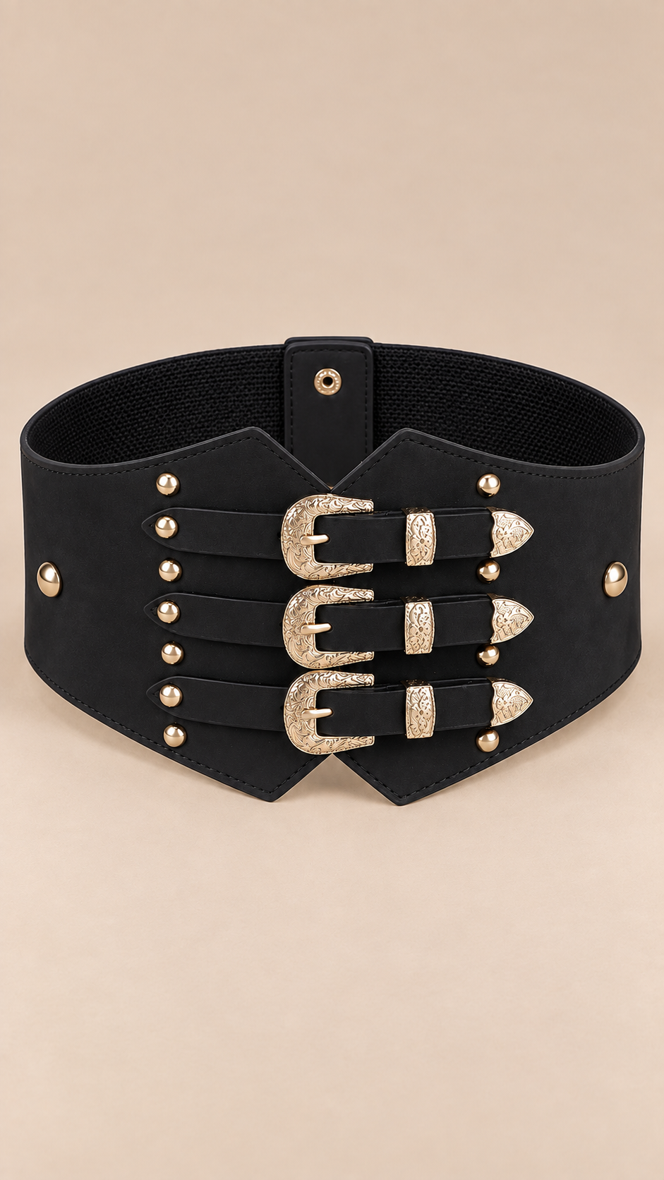 Delphine Triple-Buckle Wide Belt — Gold product only
