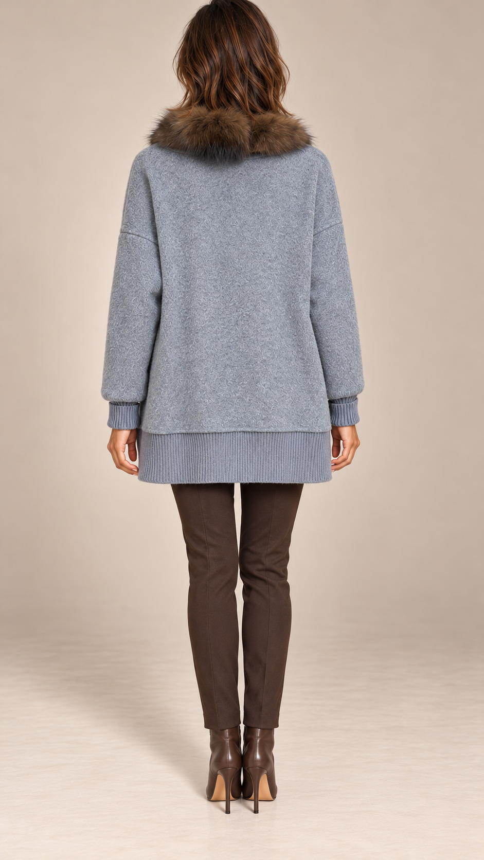 Rhiannon Fur-Placket Coat — Gray blue model back
