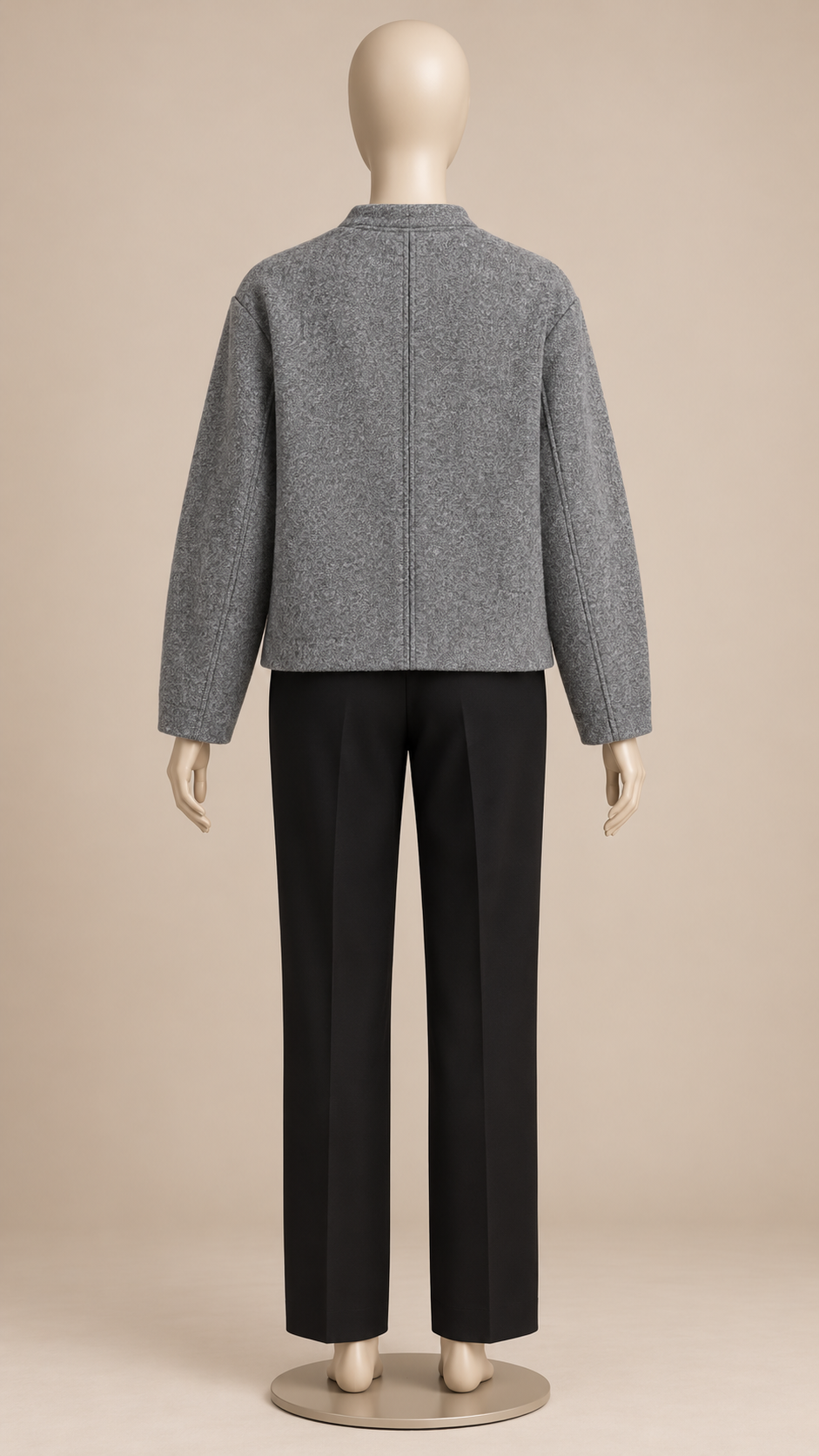 Adelaide Shank-Button Cardigan — Gray mannequin back