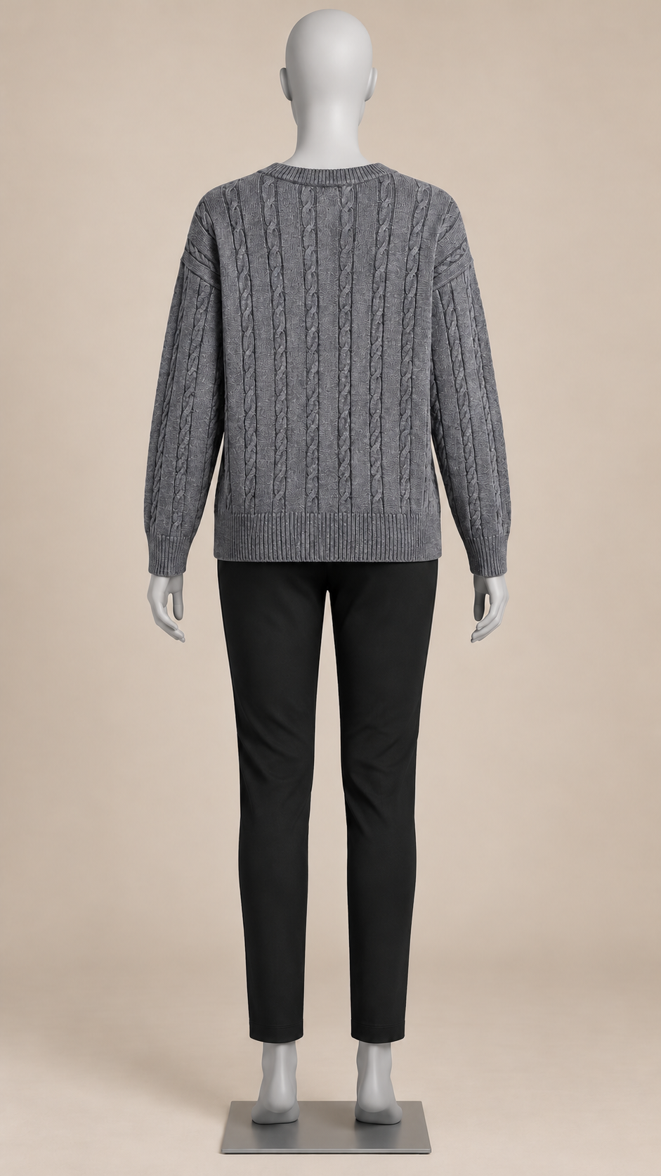 Marit Cable V-Neck Sweater — Gray mannequin back