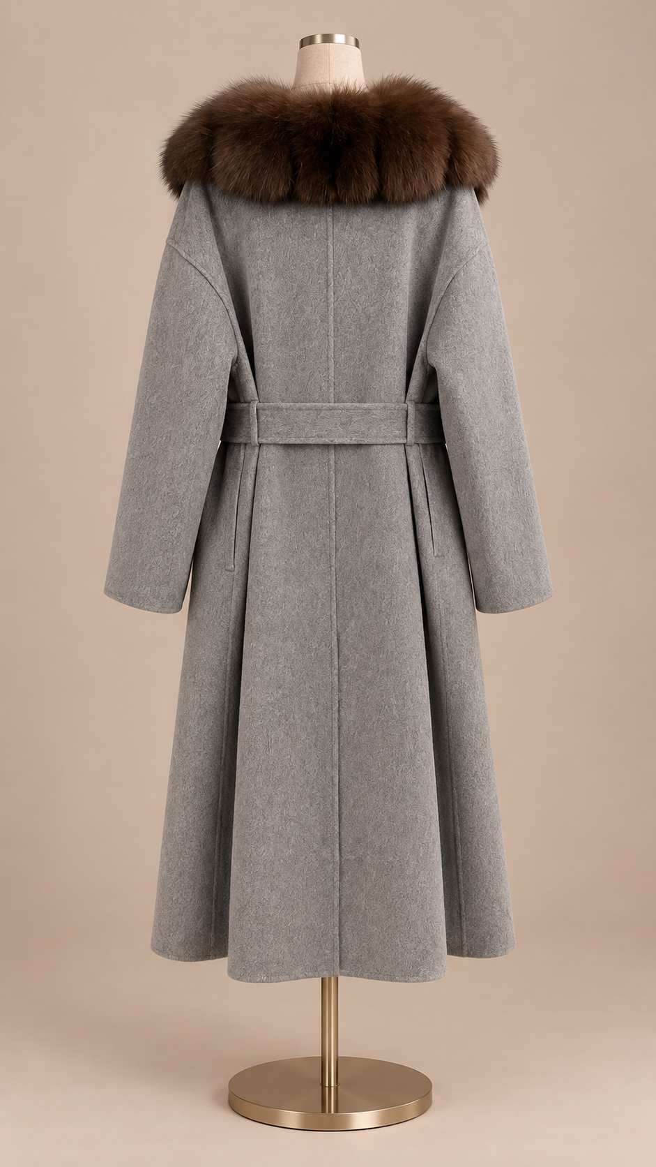 Seraphine Fur Collar Coat — Gray mannequin back