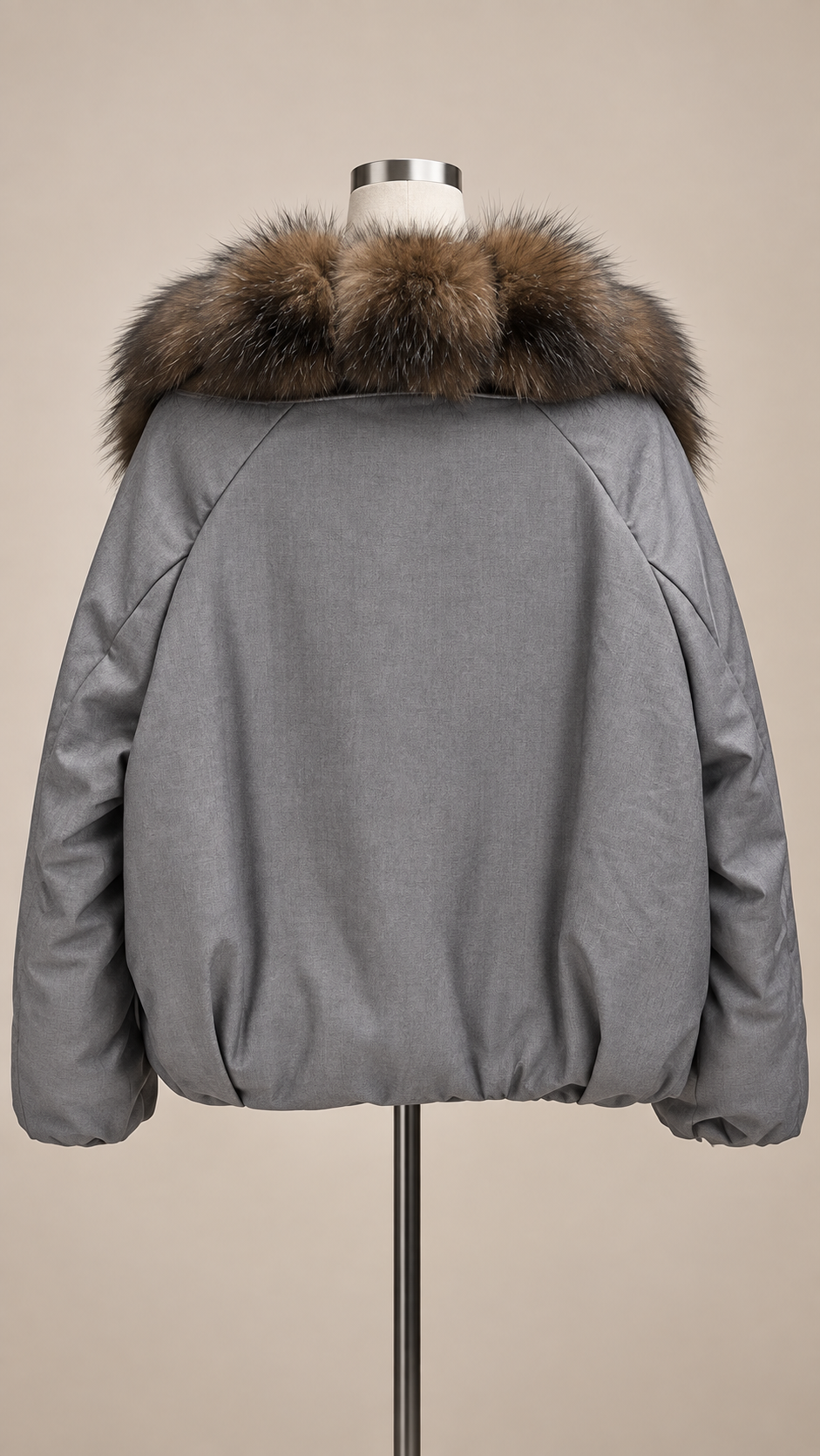 Seraphine Fur-Collar Puffer — Gray mannequin back