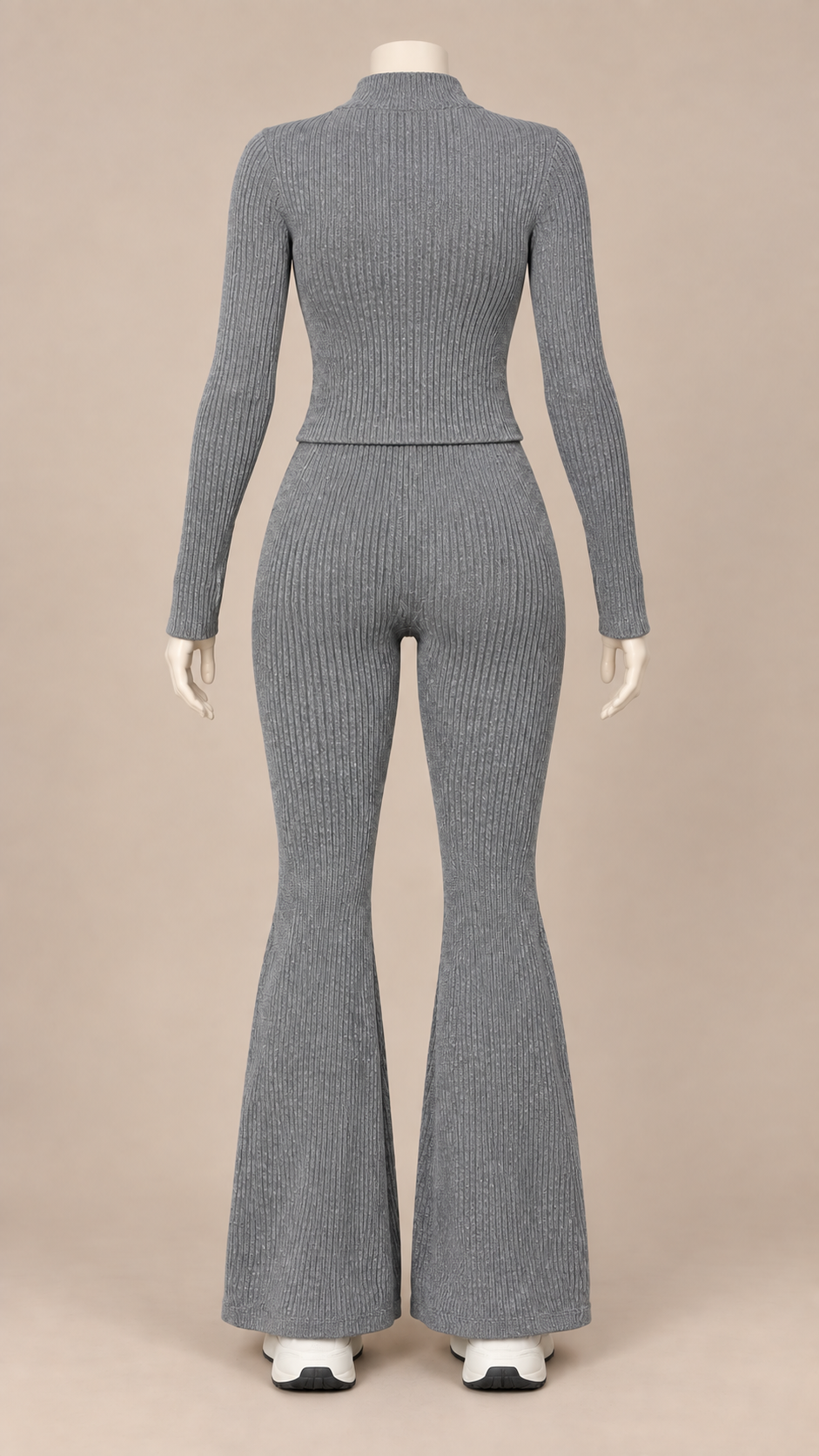 Nova Ribbed Flare Yoga Set — Gray mannequin back
