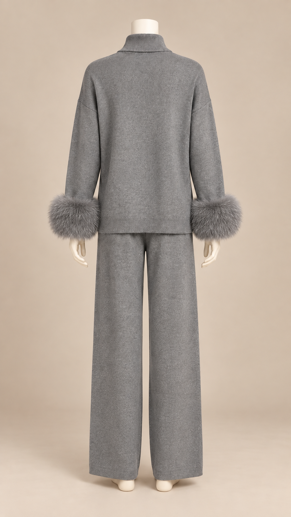 Noor Fur-Pom Knit Set — Gray mannequin back