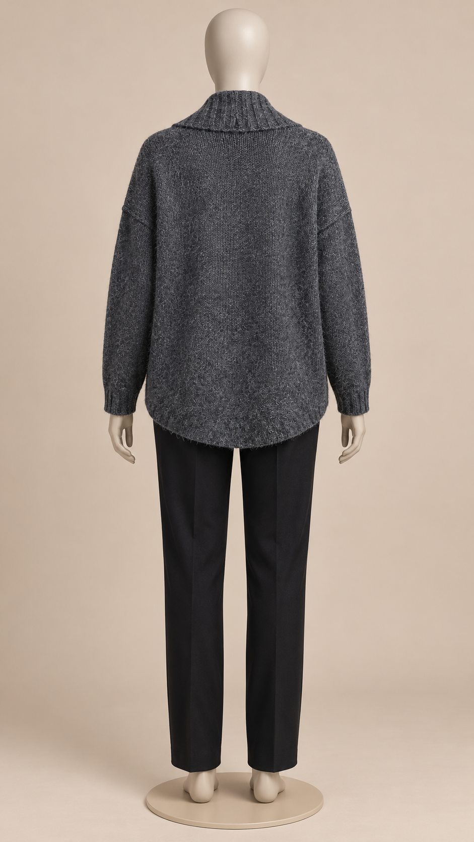 Tove Shawl-Collar Cardigan — Gray mannequin back