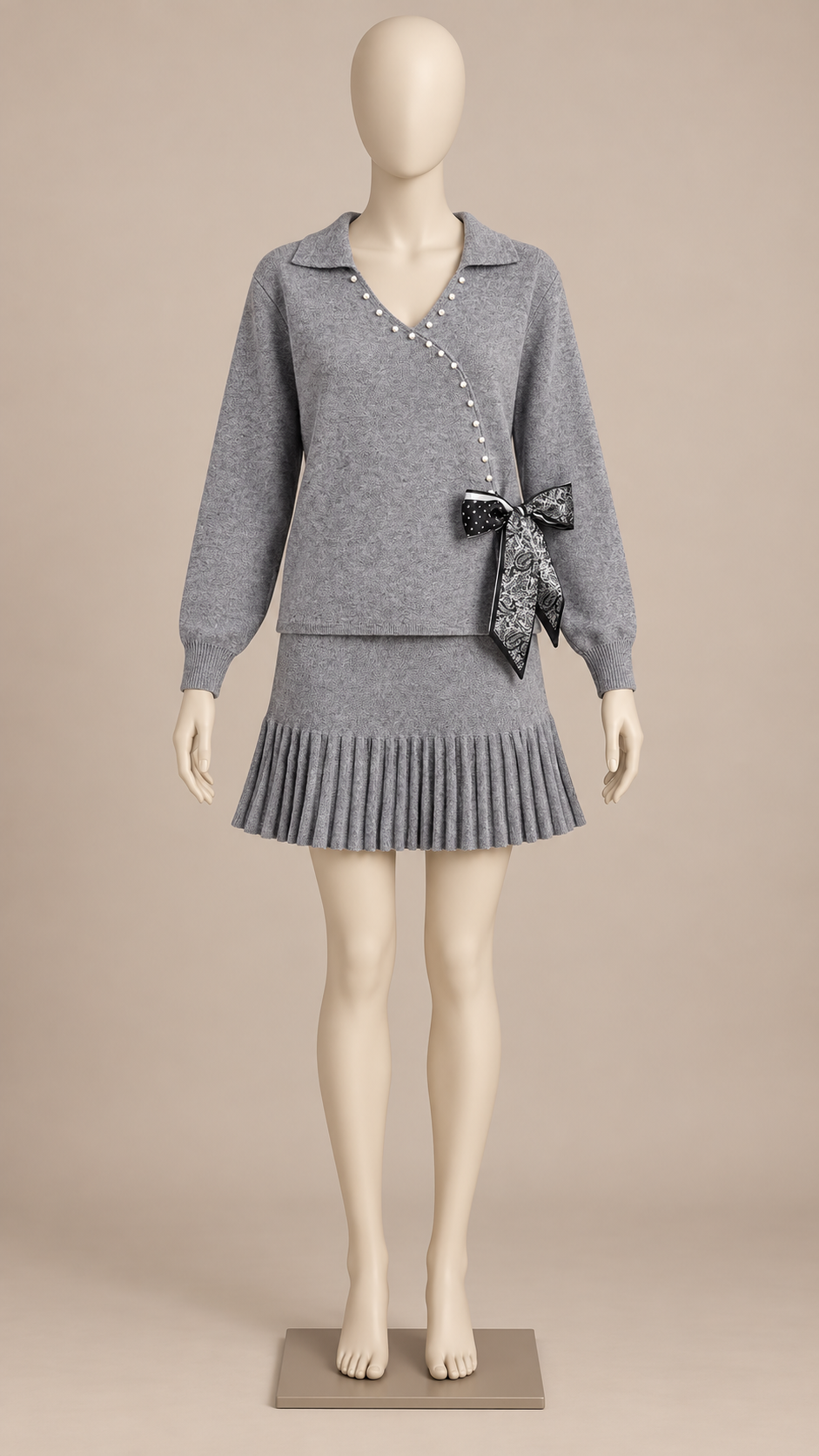 Liv Pleated Skirt Set — Gray mannequin front