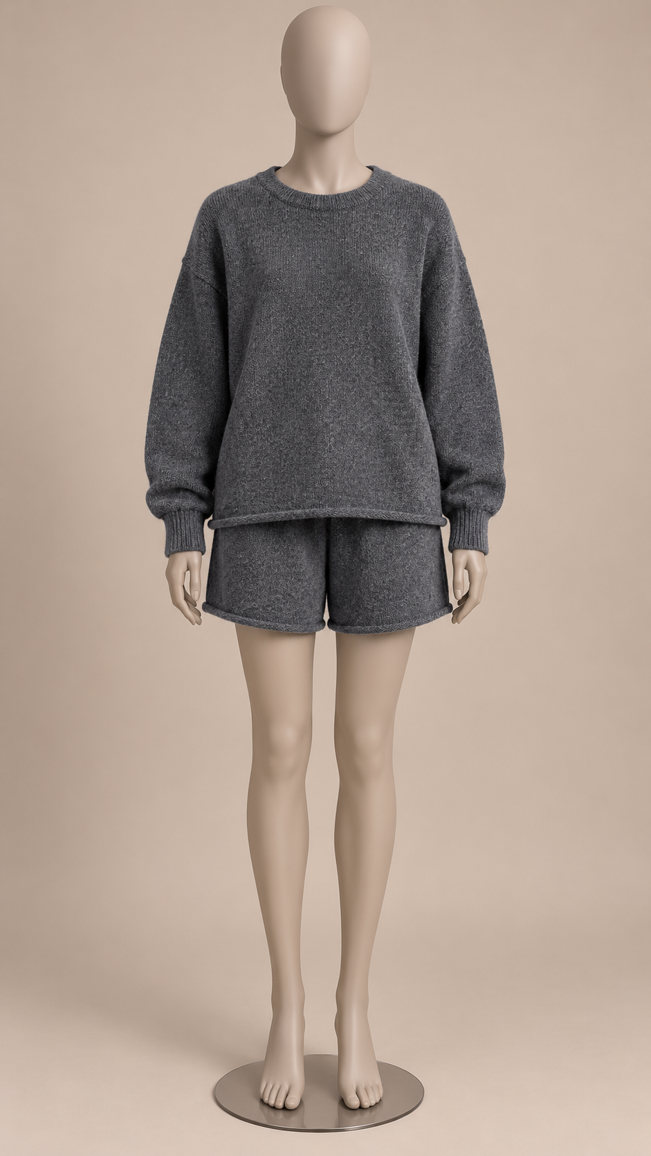 Mafalda Roll-Edge Knit Set — Gray mannequin front