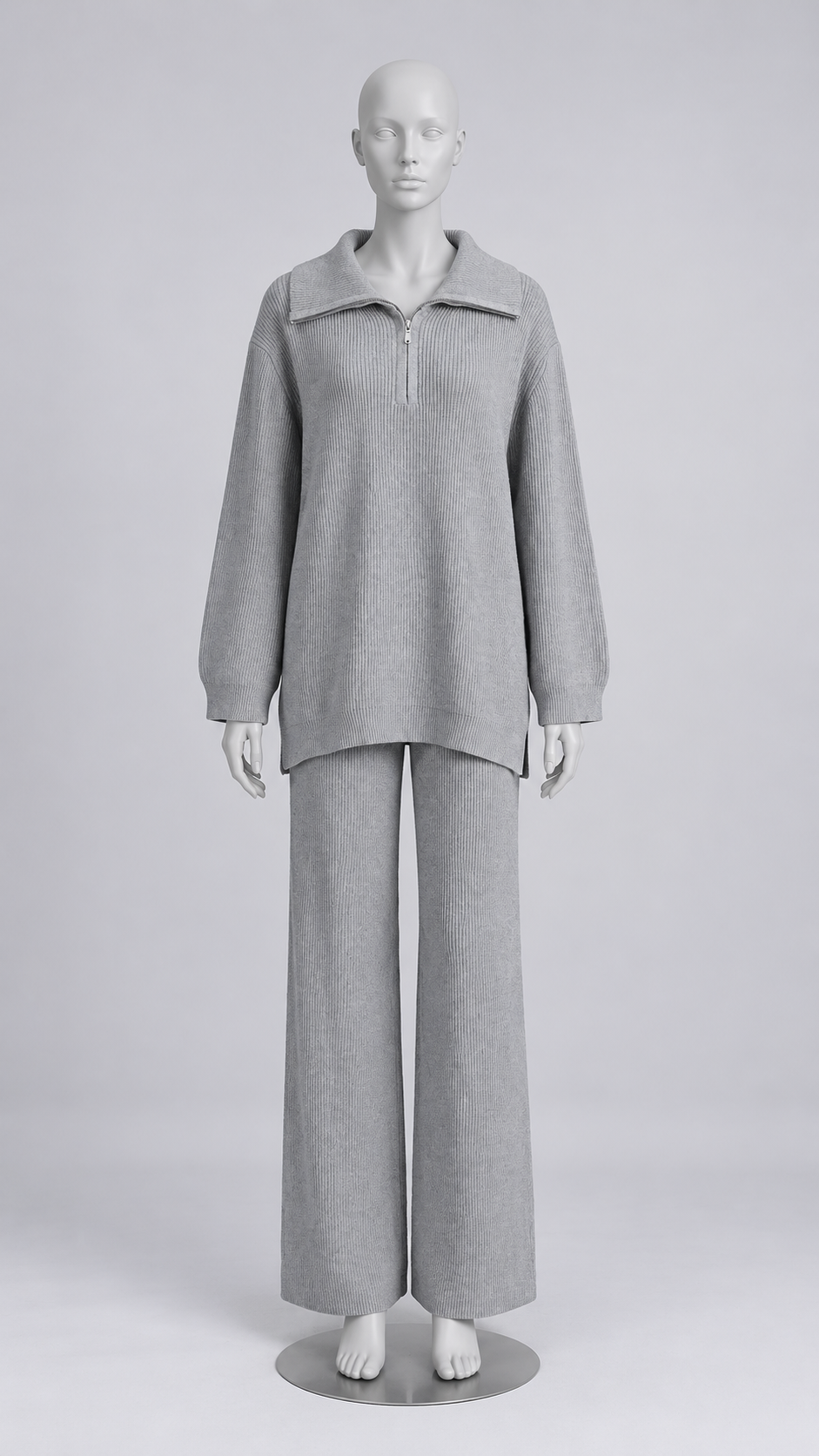Elettra Half-Zip Knit Set — Gray mannequin front