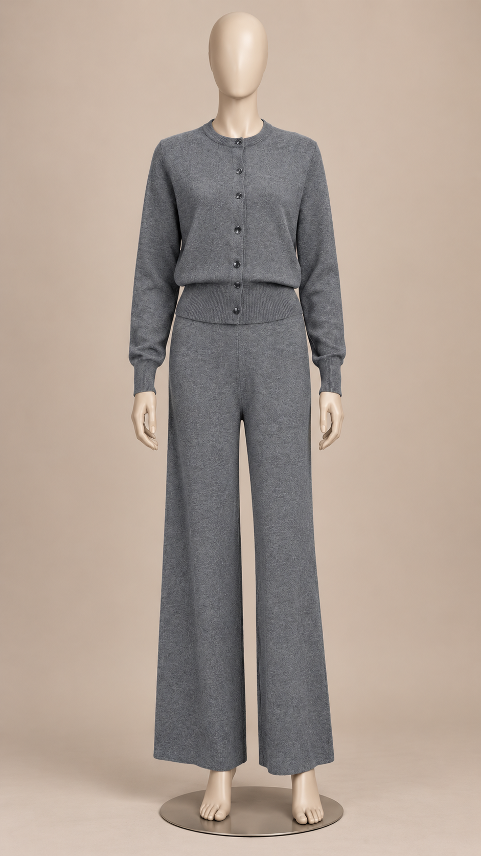 Ottoline Ribbed Cardigan Set — Gray mannequin front