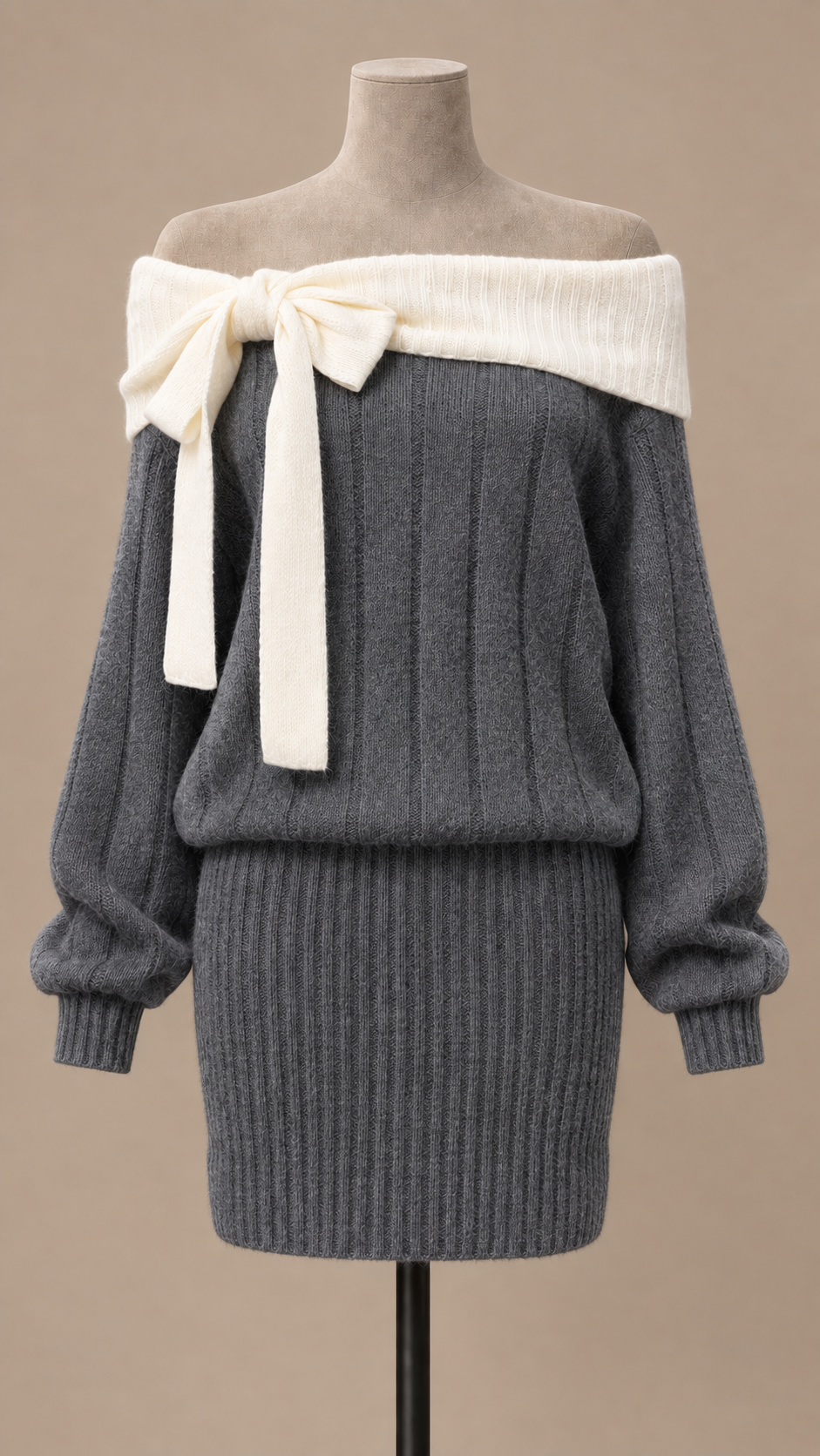 Odette Bow Bardot Mini — Gray mannequin front