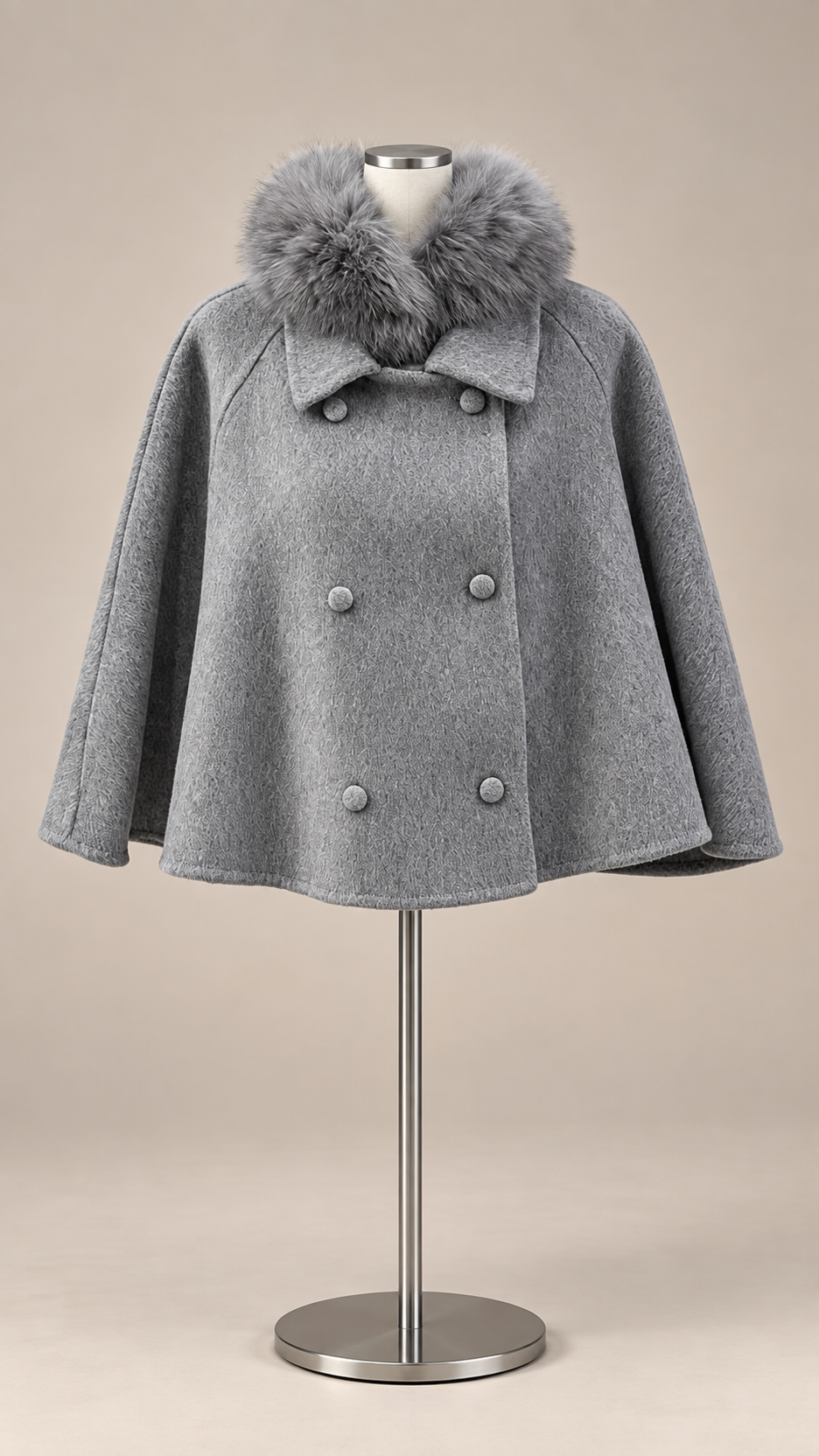 Colette Cape Coat — Gray mannequin front