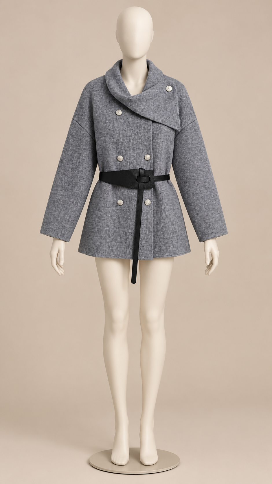 Philippine Sash-Belt Cardigan — Gray mannequin front
