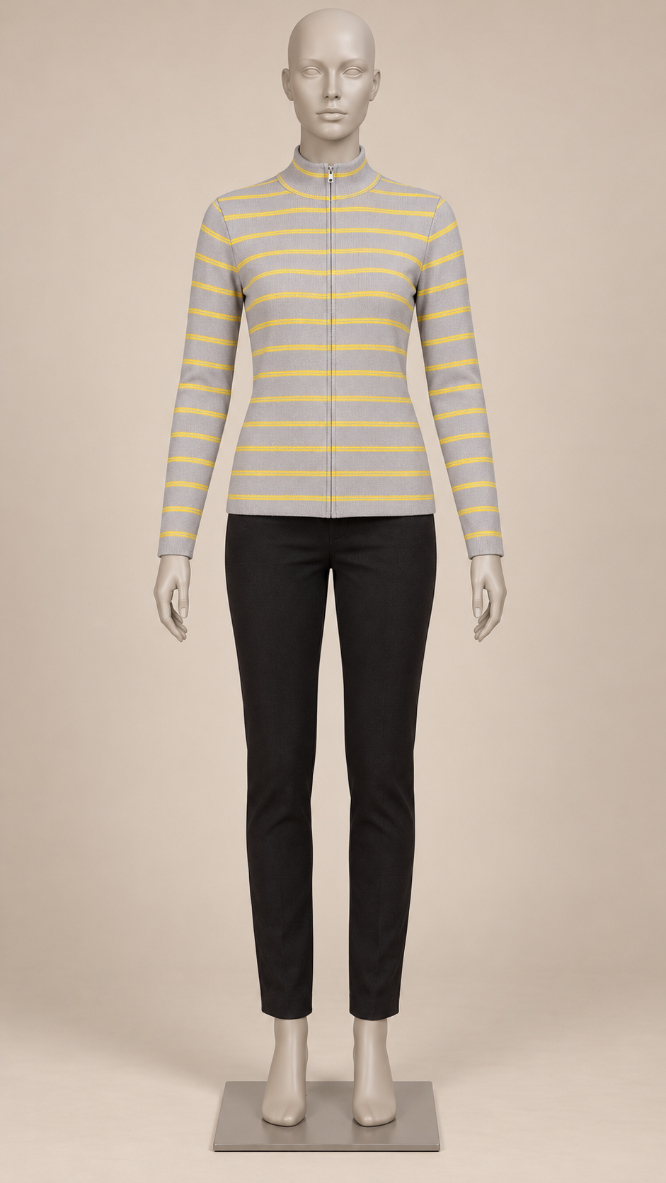 Hermione Striped Zip Knit — Gray mannequin front