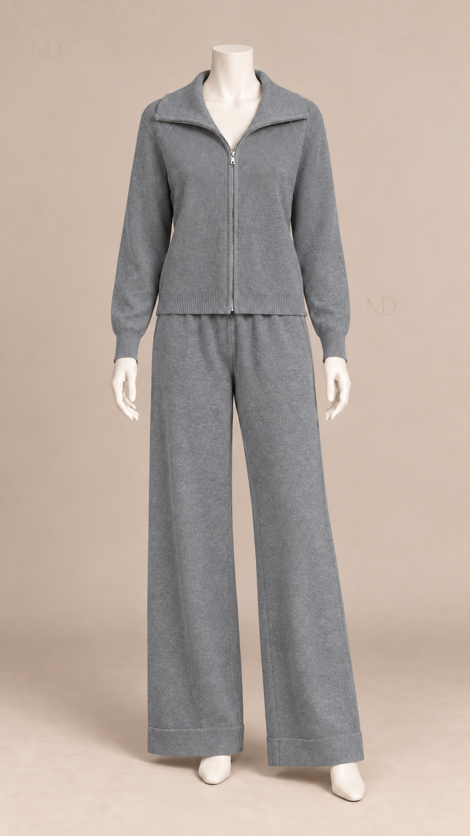 Elise Zip Cardigan Pants Set — Gray mannequin front