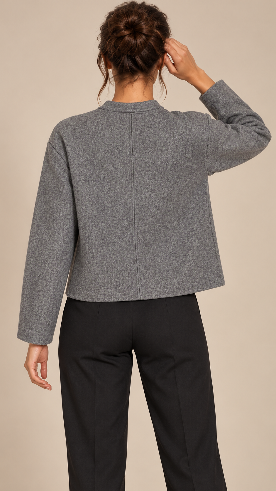 Adelaide Shank-Button Cardigan — Gray model back