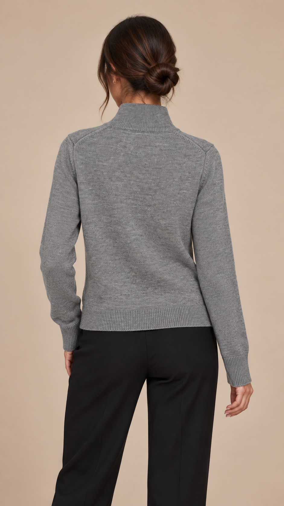 Elsie Zip Knit Cardigan — Gray model back