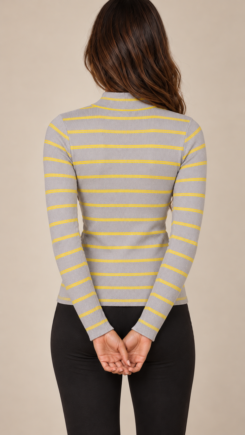 Hermione Striped Zip Knit — Gray model back