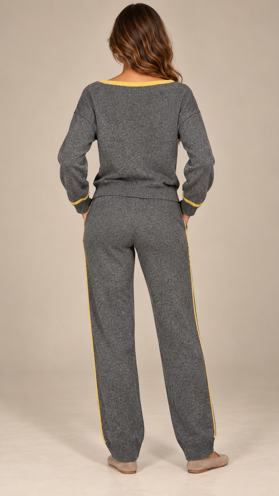 Saskia Tipped Knit Set — Gray model back