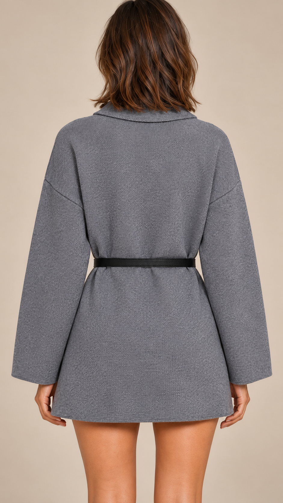 Philippine Sash-Belt Cardigan — Gray model back