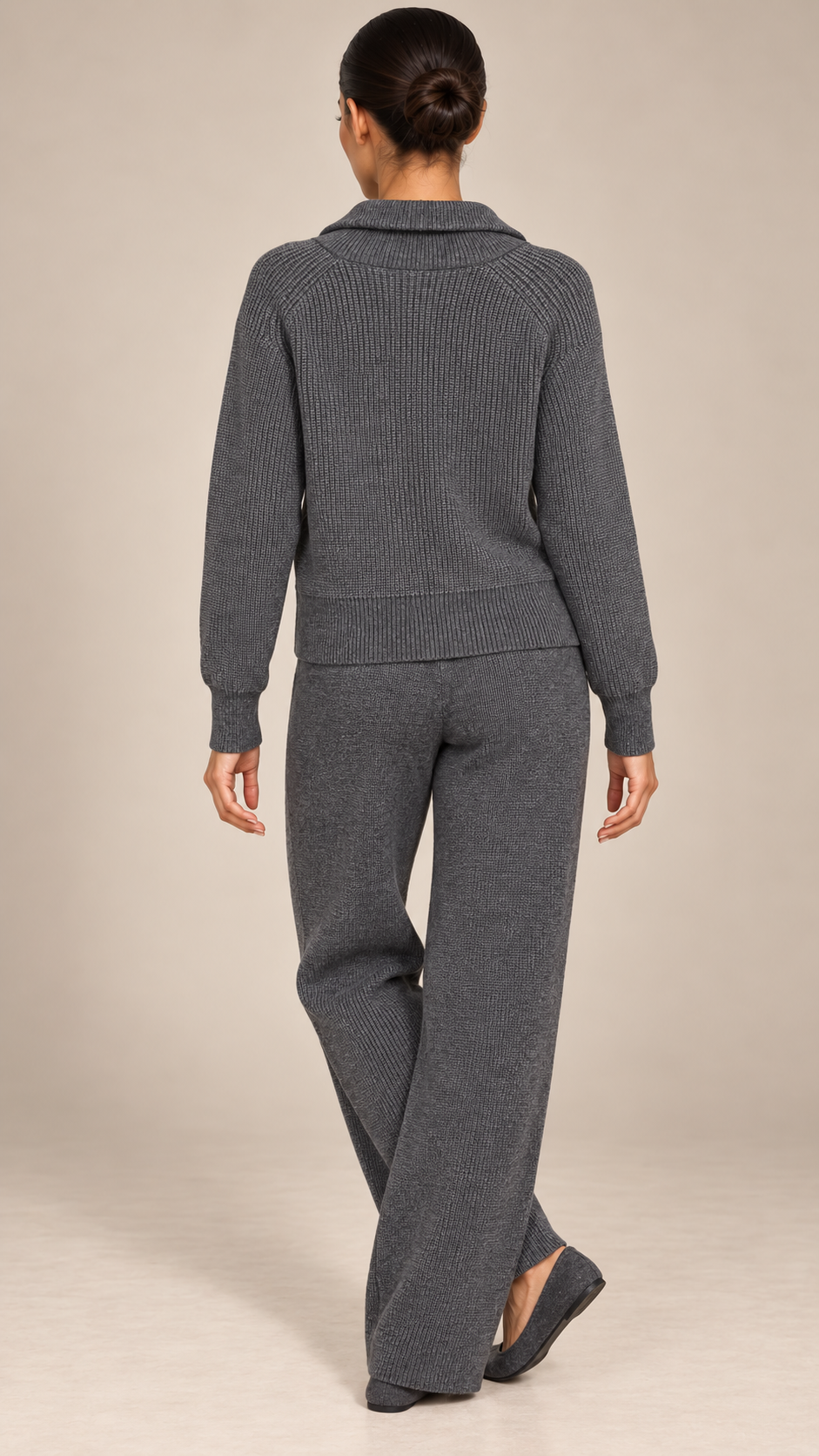 Brielle Zip-Collar Lounge Set — Gray model back