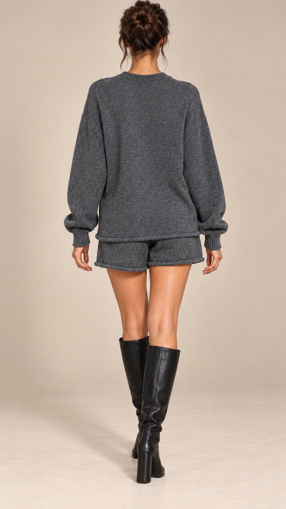 Mafalda Roll-Edge Knit Set — Gray model back