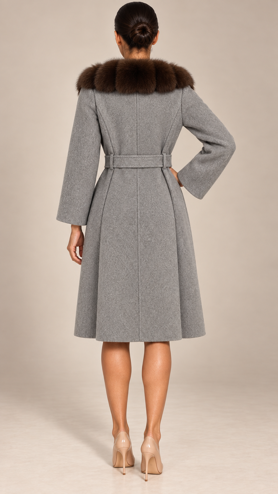 Seraphine Fur Collar Coat — Gray model back