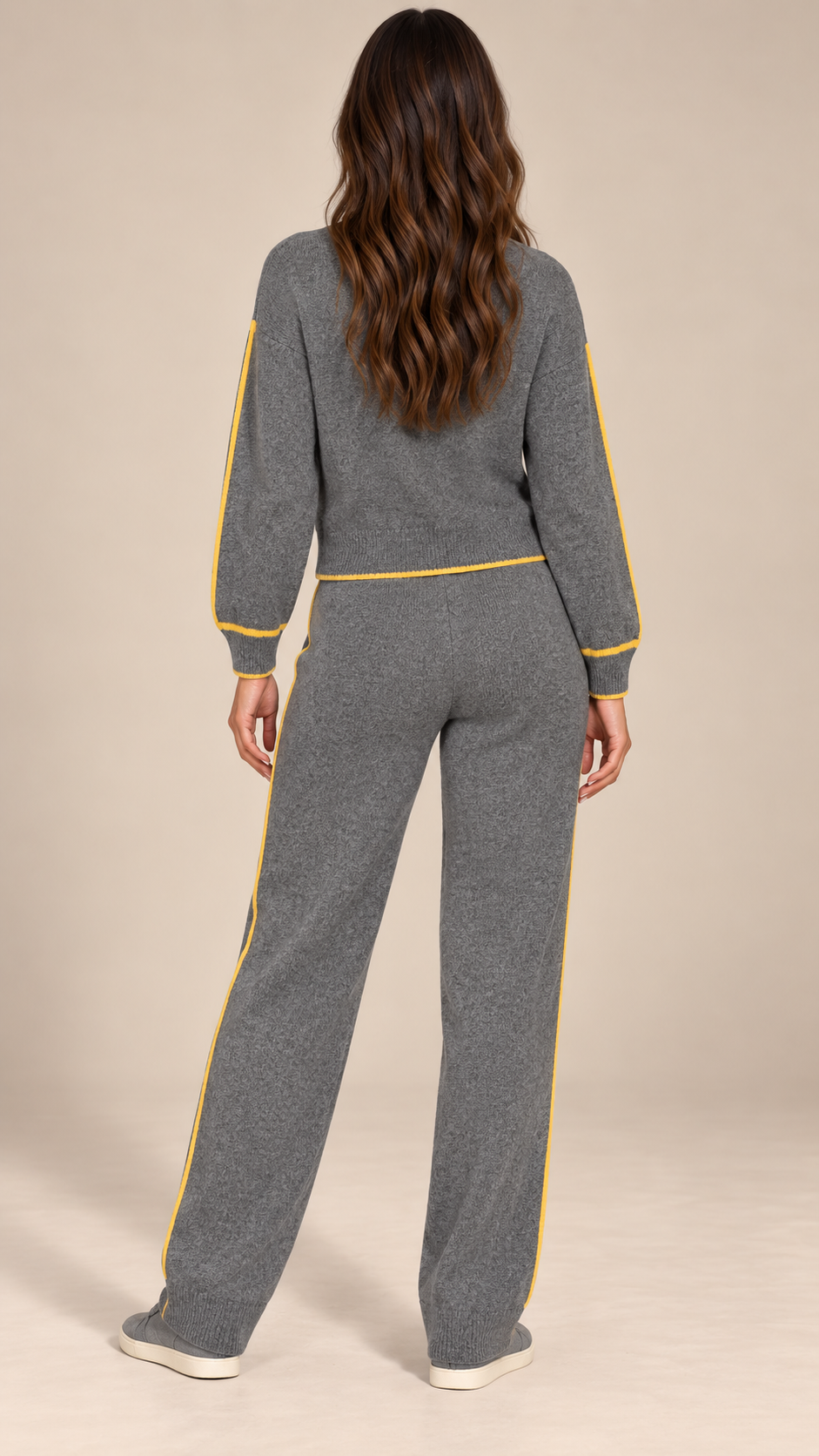 Henrietta Piped Knit Set — Gray model back