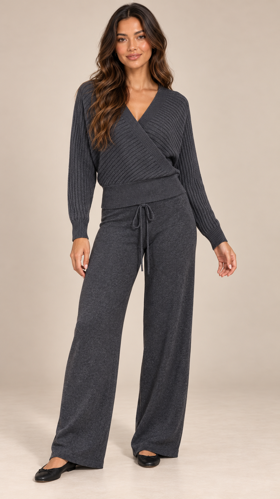 Briony Crisscross Pant Set — Gray model front