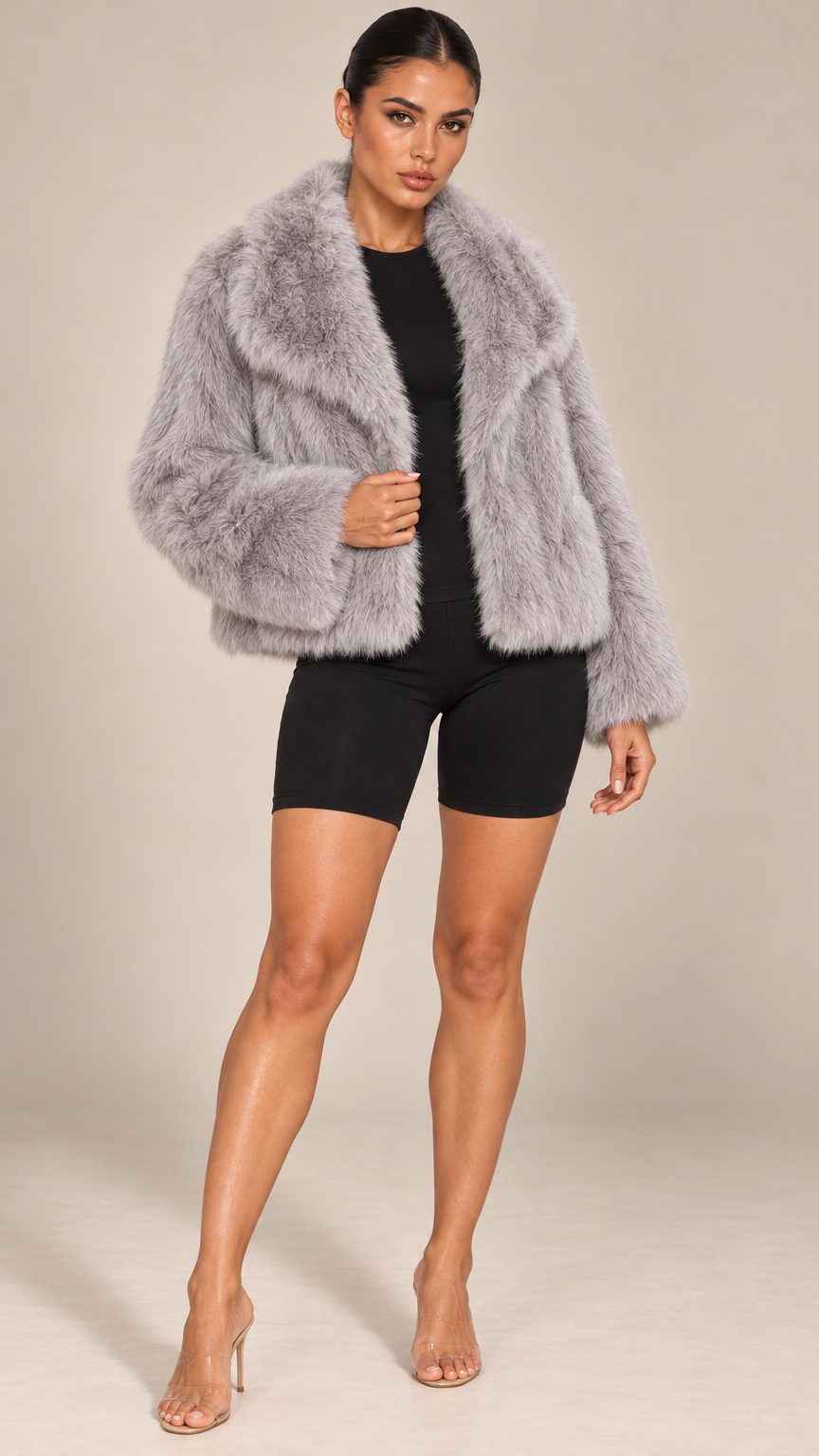 Josette Lapel Jacket — Gray model front