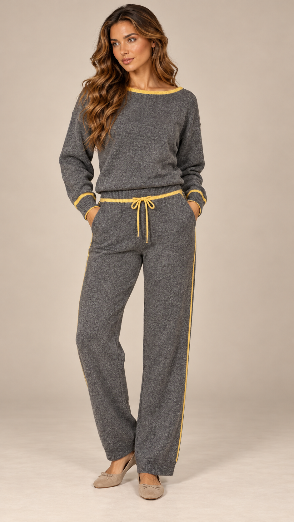 Saskia Tipped Knit Set — Gray model front