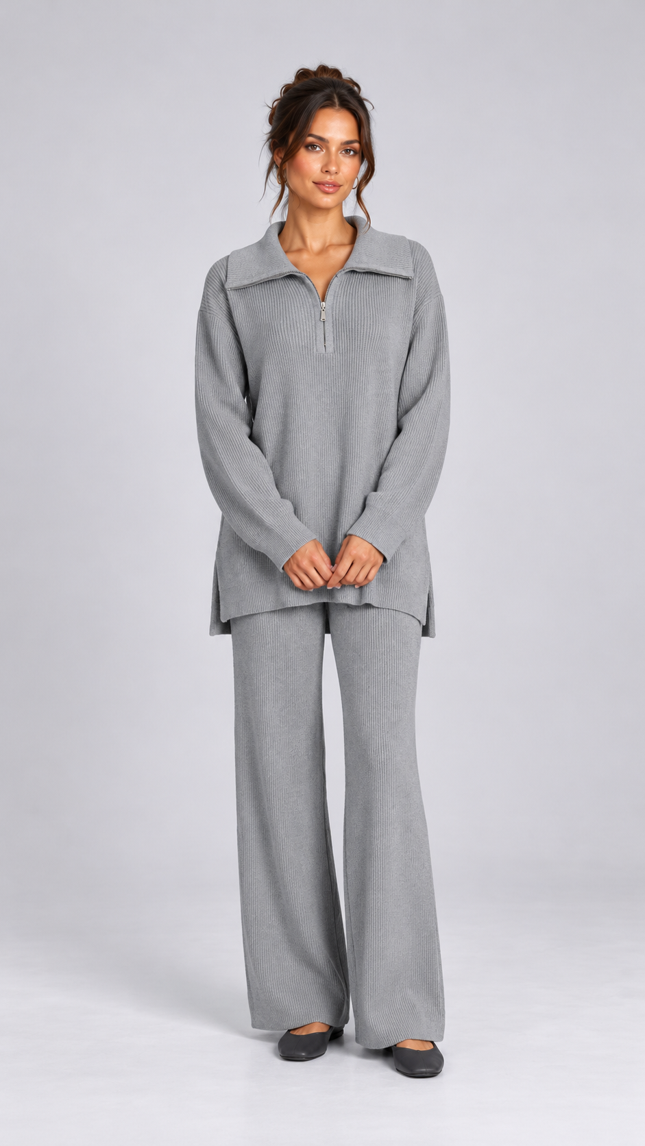 Elettra Half-Zip Knit Set — Gray model front