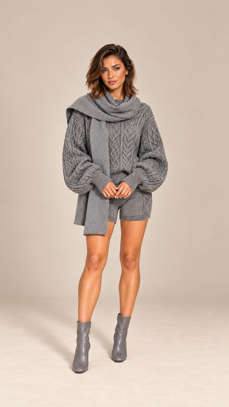 Ardith Cable-Knit Set — Gray model front