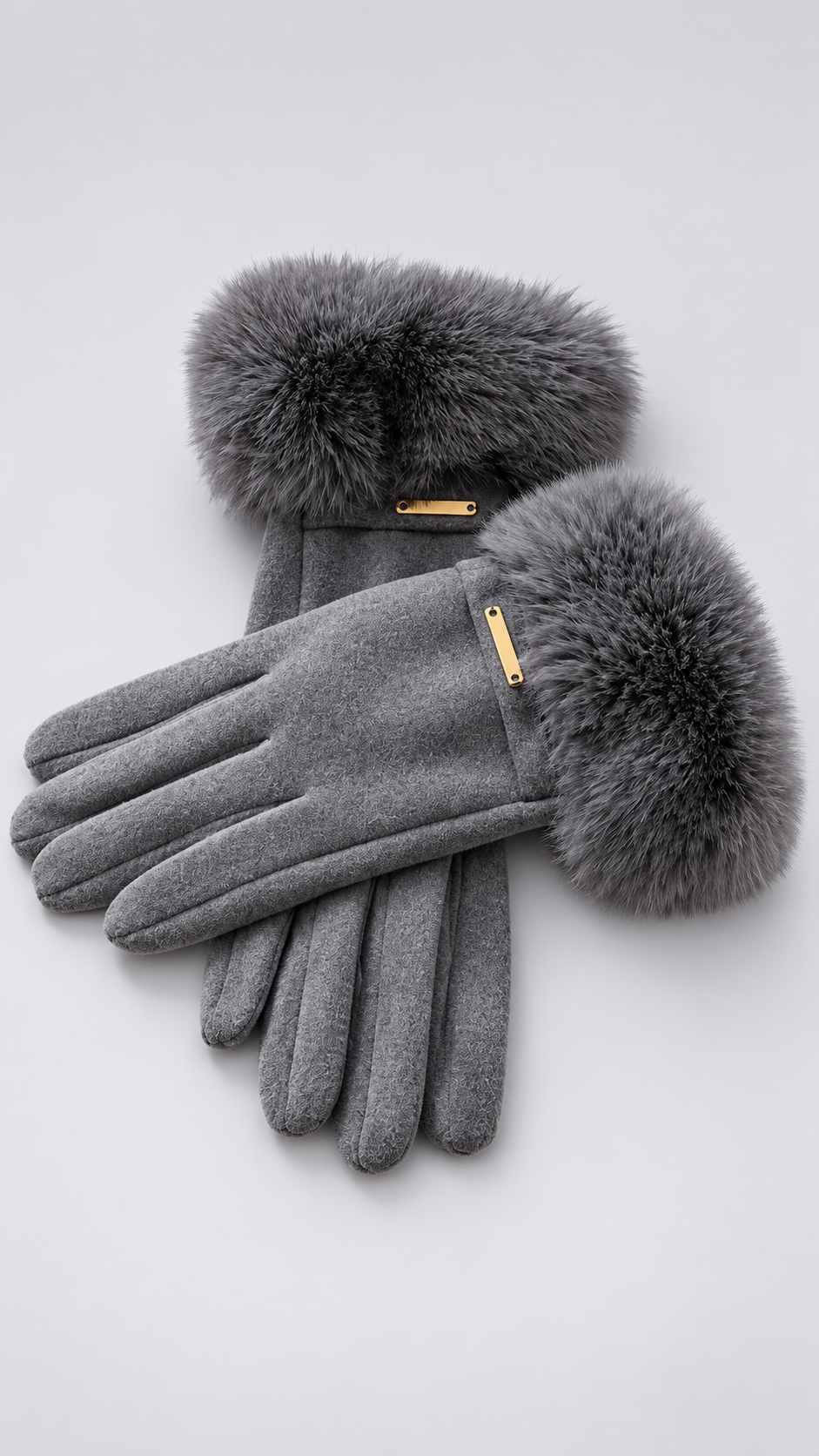 Albertine Plush-Cuff Gloves — Gray product only
