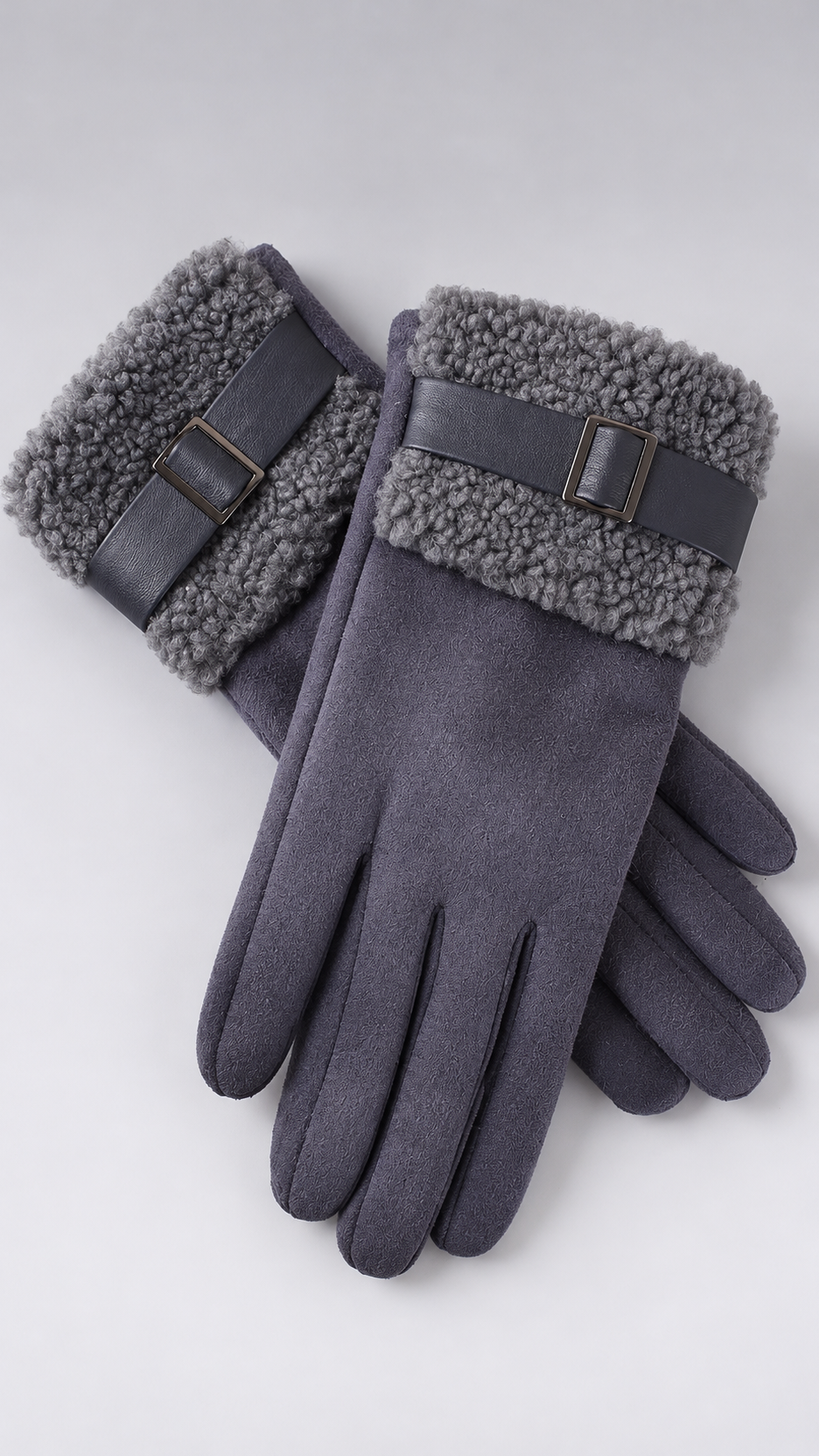 Annelise Shearling-Cuff Gloves — Gray product only