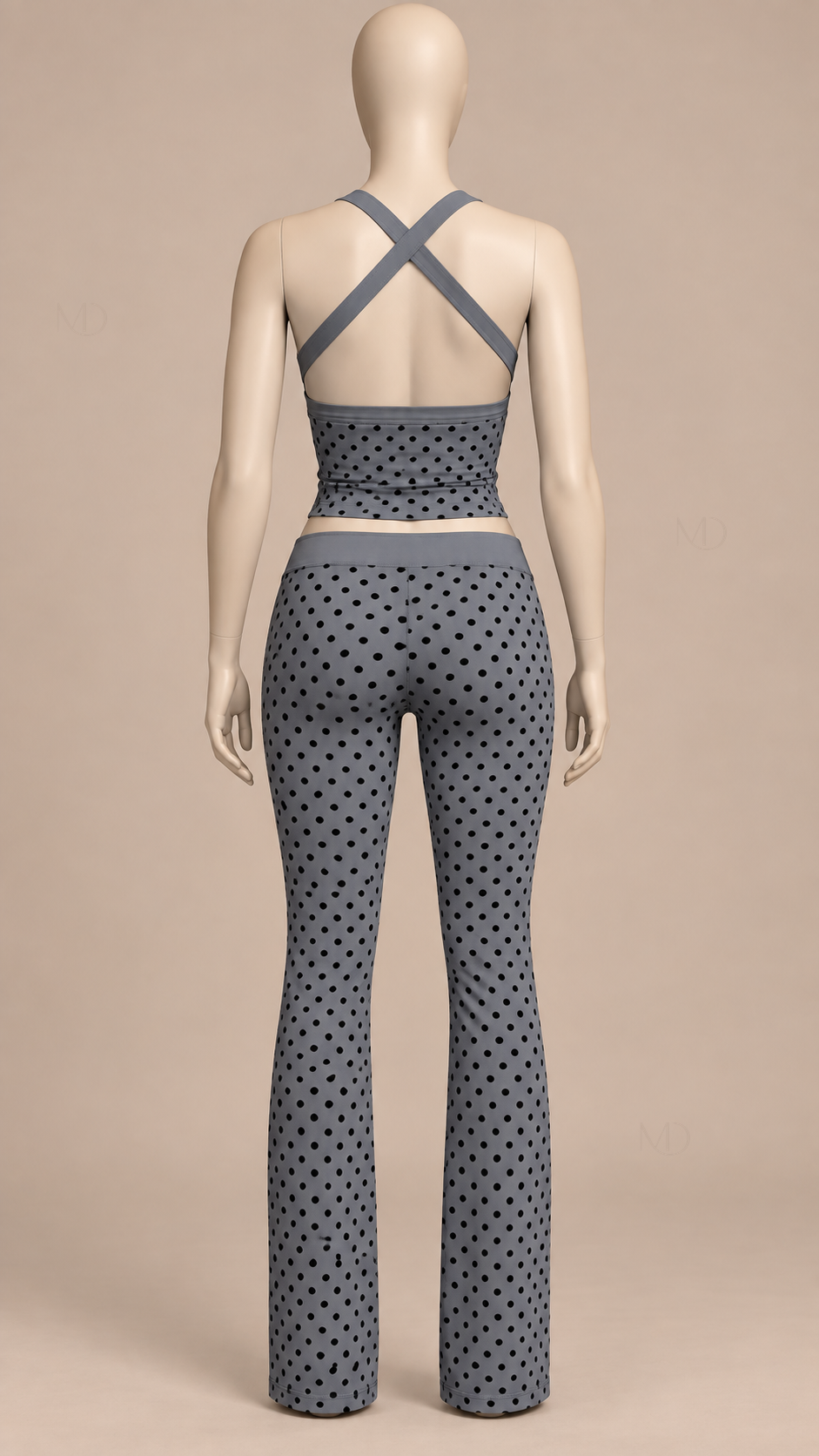 Willa Polka Dot Yoga Set — Gray Set mannequin back