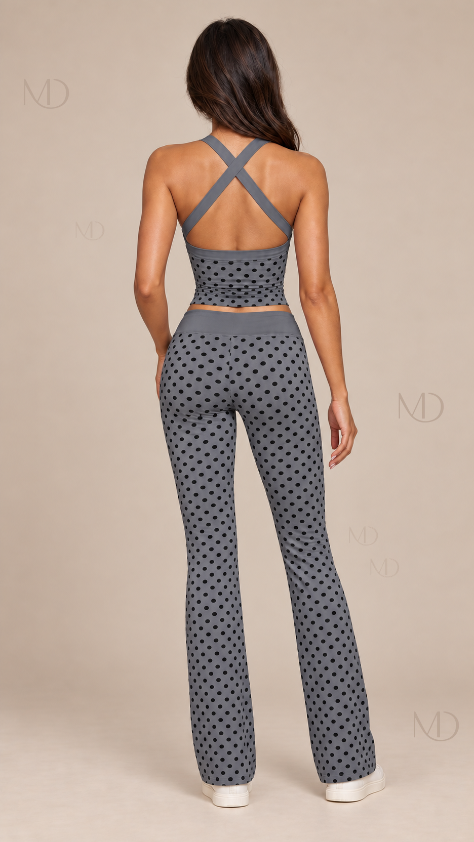 Willa Polka Dot Yoga Set — Gray Set model back