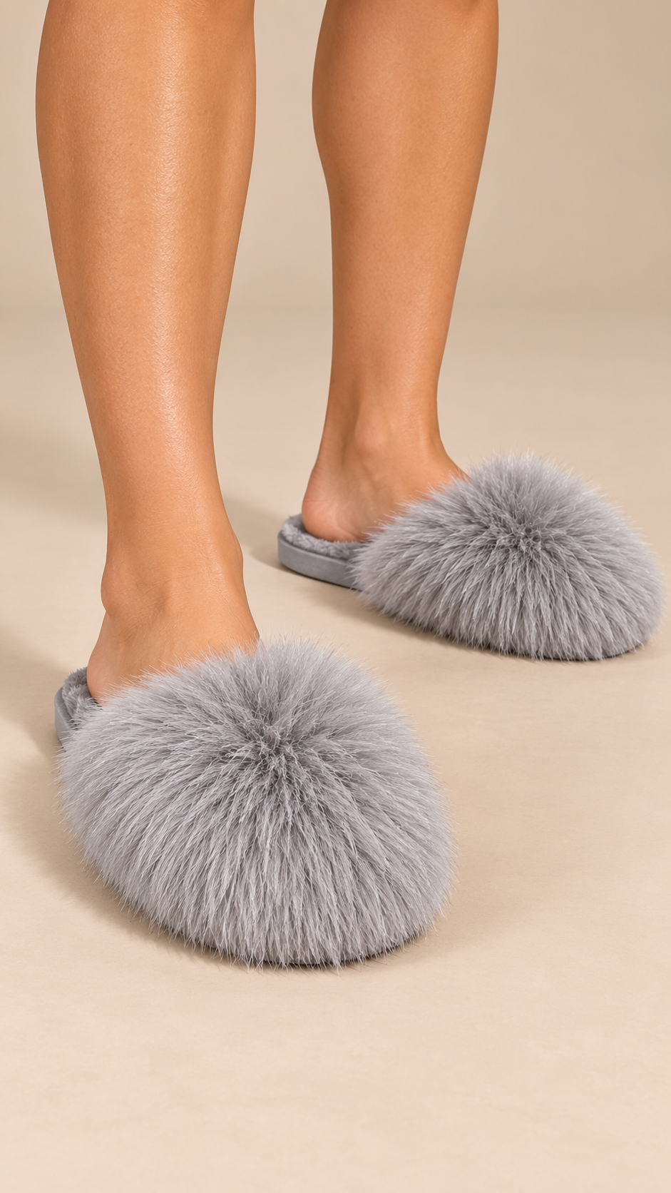 Ravelle Fluff Slipper — Gray worn closeup