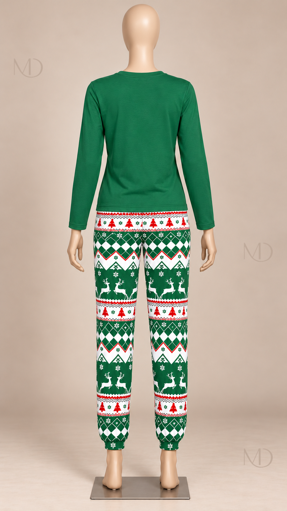 Noemi Reindeer Pajama Set — Green mannequin back