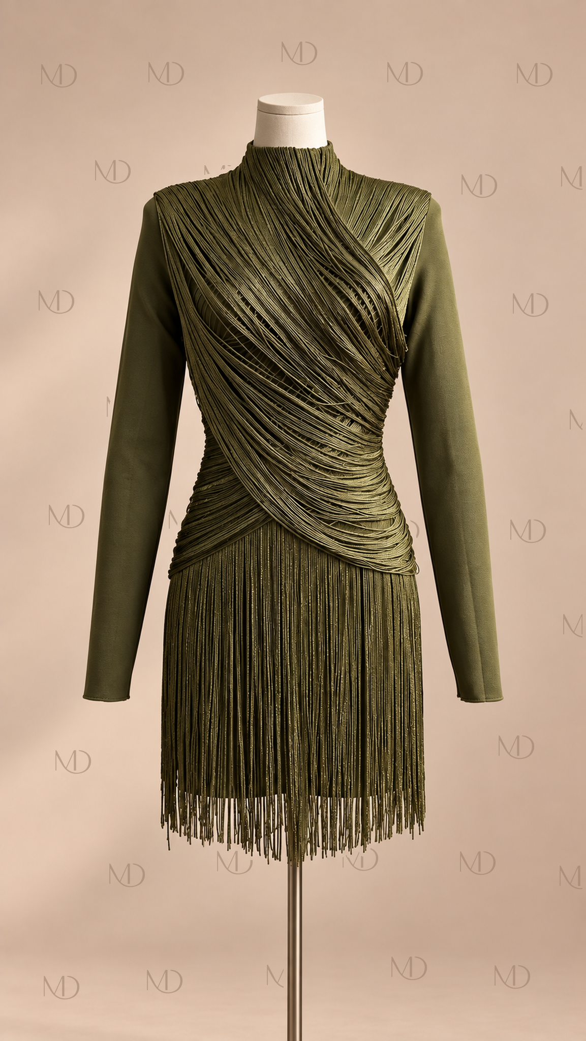 Sienna Fringe Mini Dress — Green mannequin front